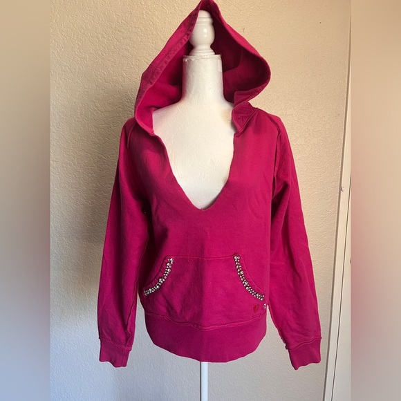 Twisted Heart Vintage Y2K Pink Hoodie with Rhinestone Accents M/L - Picture 2 of 7